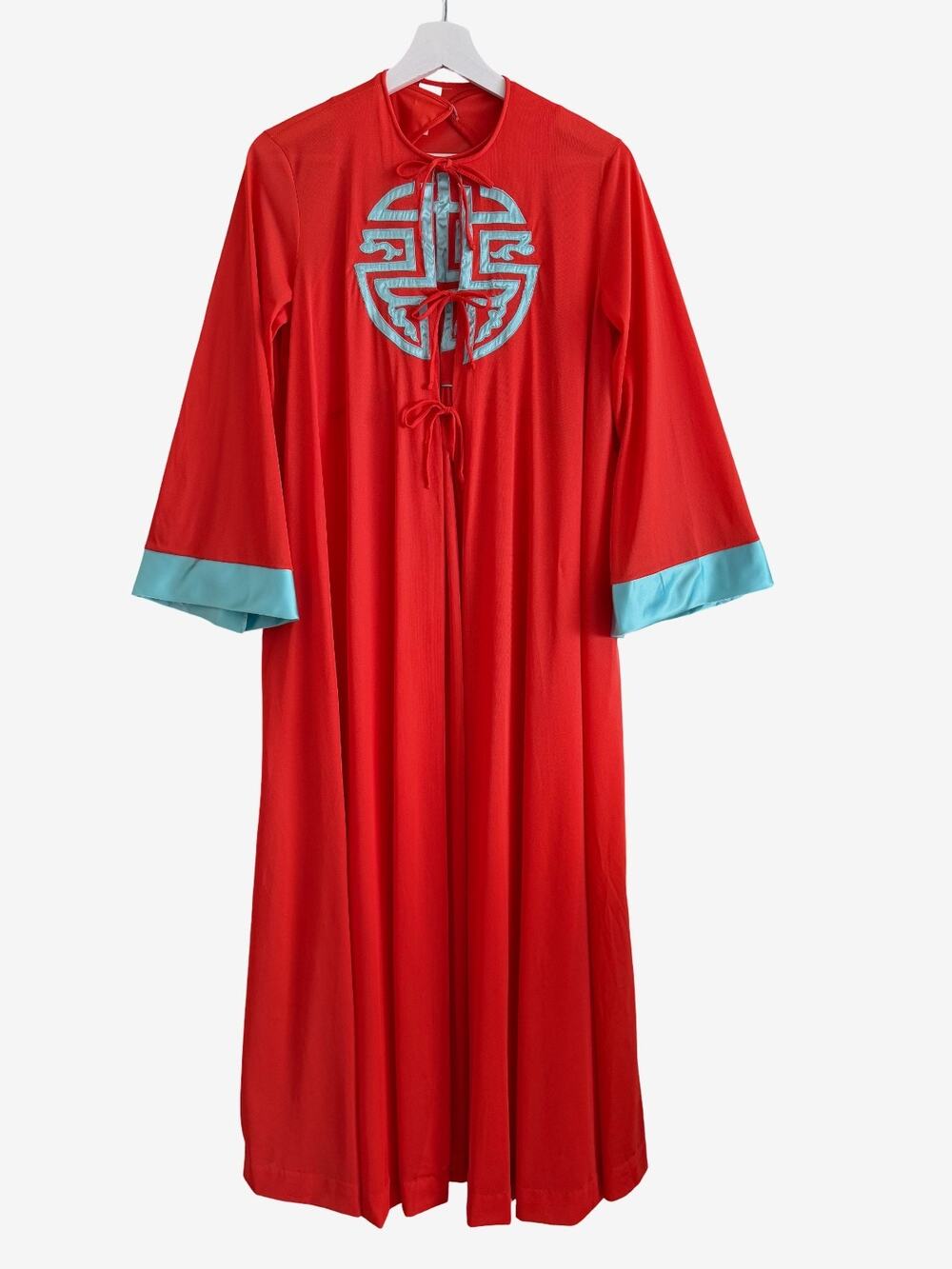 Vintage 60s Nylon Robe Gown Peignoir Set Chinese Symbol Chinoiserie Deadstock S
